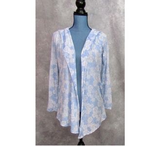 Soybu Open Front Blue Print Hooded Yoga Cardigan S